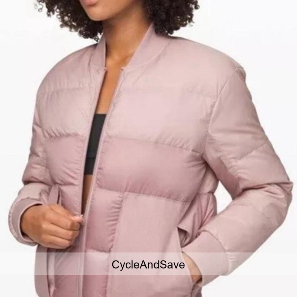 Lululemon Roam Far Reversible Wool Bomber Puffer Jacket - Porcelain Pink, Size 6 - Picture 8 of 8